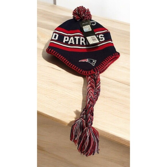 New boys new england patriots  Navy/Red Jacquard Tassel Knit Hat with Pom - Picture 1 of 4